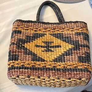 Woven Straw Tote Bag | Geometric Pattern Natural Fiber purse